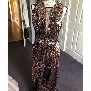 NY&Co Gabrielle Union Gold Sequined Jumpsuit